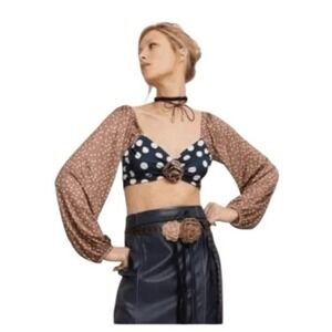 Saks Potts‎ Sophie Crop Polka Dot Blouse Black White Brown XS